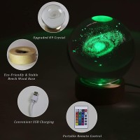 Large 3D Galaxy Crystal Ball Night Light Planet Crystal Ball Lamp For Kids With Wooden Led Base Crystal Lamp 16 Color Changing