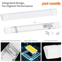 Paul Russells 2Ft Led Batten Light, Ceiling Fitting Tube Light, 6500K Daylight, 20W, 2400 Lumen, Ceiling Light | Office, Bathroom, Kitchen, Garage, Warehouse Fluorescent Lighting Replacement, 2 Pcs