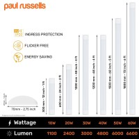 Paul Russells 2Ft Led Batten Light, Ceiling Fitting Tube Light, 6500K Daylight, 20W, 2400 Lumen, Ceiling Light | Office, Bathroom, Kitchen, Garage, Warehouse Fluorescent Lighting Replacement, 2 Pcs