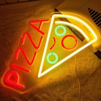 Attneon Pizza Neon Sign For Wall Decor Pizza Shaped Neon Sign For Pizzeria Pizza Led Neon Light For Restaurant Kitchen Store Pa