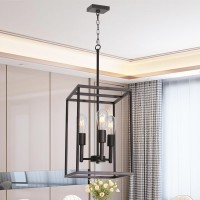 Bonlicht Farmhouse Pendant Lighting Black Classic Foyer Chandelier 3 Light Industrial Dining Room Light Fixtures Ceiling Hanging With Square Metal Cage Shade For Living Room Hallway Bar Cafe