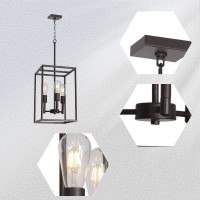 Bonlicht Farmhouse Pendant Lighting Black Classic Foyer Chandelier 3 Light Industrial Dining Room Light Fixtures Ceiling Hanging With Square Metal Cage Shade For Living Room Hallway Bar Cafe