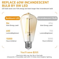 Batklumi Led Edison Bulbs Light: Dimmable 8W Equivalent 60 Watt E26 Bulbs 2200K Amber Warm Vintage Light Bulbs 80+ Cri Filament Vintage Light Bulbs St19/St58 For Outdoor Indoor 4Pack