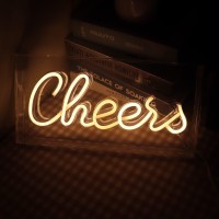 Qiaofei Cheers Neon Sign Led Decorative Light Sign Usb Light Box Neon Letters For Desktop Home Bar Party Wedding Graduation Holi