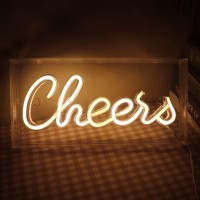 Qiaofei Cheers Neon Sign Led Decorative Light Sign Usb Light Box Neon Letters For Desktop Home Bar Party Wedding Graduation Holi