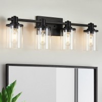 Dadul 4 Light Bathroom Vanity Light Modern Matte Black Bathroom Lights Fixtures Over Mirror Black Vanity Lights With Clear Gla