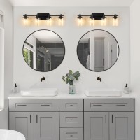 Dadul 4 Light Bathroom Vanity Light Modern Matte Black Bathroom Lights Fixtures Over Mirror Black Vanity Lights With Clear Gla