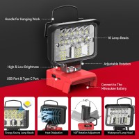 Ecarke Cordless Led Work Light For Milwaukee M18 Battery 20W 2000Lm Flashlight Tools Handheld Work Light For Working In Dark En