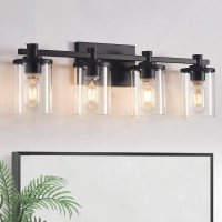 Dadul 4Lights Bathroom Light Fixtures Matte Black Bathroom Vanity Light Fixtures Over Mirror E26 Bathroom Wall Sconces For Be