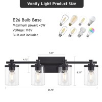 Dadul 4Lights Bathroom Light Fixtures Matte Black Bathroom Vanity Light Fixtures Over Mirror E26 Bathroom Wall Sconces For Be