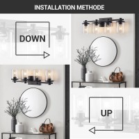 Dadul 4Lights Bathroom Light Fixtures Matte Black Bathroom Vanity Light Fixtures Over Mirror E26 Bathroom Wall Sconces For Be