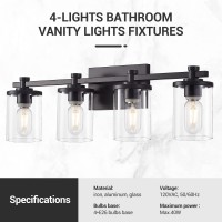 Dadul 4Lights Bathroom Light Fixtures Matte Black Bathroom Vanity Light Fixtures Over Mirror E26 Bathroom Wall Sconces For Be