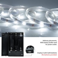 Eugobrten Led Rope Lights Outdoor Waterproof Battery Led Strip Lights, 16.4Ft Flexible White Led Strip Lights Battery Powered Brighter Battery Powered White Lights For Camp Party Bedroom Tv