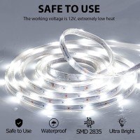 Eugobrten Led Rope Lights Outdoor Waterproof Battery Led Strip Lights, 16.4Ft Flexible White Led Strip Lights Battery Powered Brighter Battery Powered White Lights For Camp Party Bedroom Tv