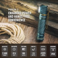 Olight Perun 2 Led Headlamp 2500 Lumens Rechargeable, Multi-Functional Right Angle Mcc Waterproof Flashlight With Headband, Perfect For Night Camping, Hiking, Hunting (Od Green)