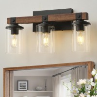 Goyeel Bathroom Light Fixtures Over Mirror, Black Farmhouse Vanity Light Fixtures Rustic Vintage Wood Bathroom Wall Light Fixtures 3 Light With Clear Glass Shade For Bathroom Bedroom Hallway