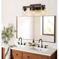 Goyeel Bathroom Light Fixtures Over Mirror, Black Farmhouse Vanity Light Fixtures Rustic Vintage Wood Bathroom Wall Light Fixtures 3 Light With Clear Glass Shade For Bathroom Bedroom Hallway