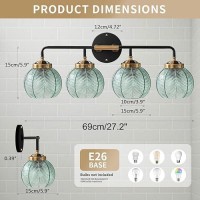 Qufute 4Lights Bathroom Light Fixtures Glass Vanity Light Green Bathroom Sconce Mid Century Modern Wall Lamp Black Gold Art Dec