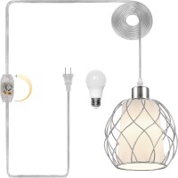 Cinkeda Hanging Lights With Plug In Cord,Hanging Lamps That Plug Into Wall Outlet With Dimmable Switch And 15 Ft Clear Cord, Swag Lamp For Bedroom Kitchen Island Living Room (Bulb Included)