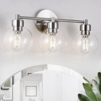 Diniluse Bathroom Light Fixtures 3 Lights Vanity Light With Brushed Nickel Round Finish Bathroom Vanity Lights With Clear Globe