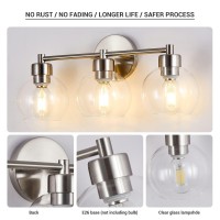 Diniluse Bathroom Light Fixtures 3 Lights Vanity Light With Brushed Nickel Round Finish Bathroom Vanity Lights With Clear Globe