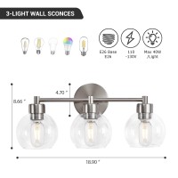 Diniluse Bathroom Light Fixtures 3 Lights Vanity Light With Brushed Nickel Round Finish Bathroom Vanity Lights With Clear Globe