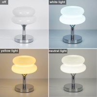 Jiesheng Glass Bedside Lamps 1063 Inch Egg Tart Lamp For Nightstand Retro Cute Desk Lamp With 3 Color Modes E27 Bulb Chrome Pla