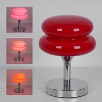 Jiesheng Glass Bedside Lamps 10.63 Inch Egg Tart Lamp For Nightstand Retro Cute Desk Lamp With 3 Color Modes E27 Bulb Chrome Plated Base For Living Room Bedroom Rome Decor(Red)