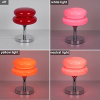 Jiesheng Glass Bedside Lamps 10.63 Inch Egg Tart Lamp For Nightstand Retro Cute Desk Lamp With 3 Color Modes E27 Bulb Chrome Plated Base For Living Room Bedroom Rome Decor(Red)