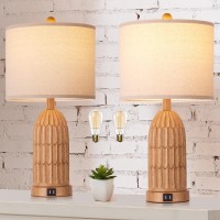 Table Lamps For Bedroom Set Of 2 Farmhouse 3Way Dimmable Touch Lamp For Nightstand With 2 Usb Charging Ports Vintage Rustic T