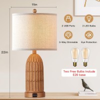 Table Lamps For Bedroom Set Of 2 Farmhouse 3Way Dimmable Touch Lamp For Nightstand With 2 Usb Charging Ports Vintage Rustic T