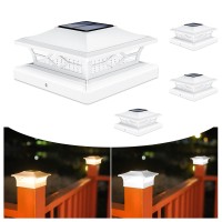 Volisun Solar Post Cap Lights: 4 - Pack Outdoor Post Light For White/Black 4X4 Vinyl Fence Deck - Dock 4X4/6X6 Wooden Post 2 Color Modes Waterproof Warm White