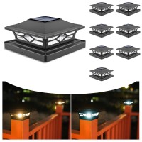 Volisun Solar Post Cap Lights: 8 - Pack Outdoor Post Light For White/Black 4X4 Vinyl Fence Deck - Dock 4X4/6X6 Wooden Post 2 Color Modes Waterproof Warm White