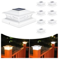 Volisun Solar Post Cap Lights: 8 - Pack Outdoor Post Light For White/Black 4X4 Vinyl Fence Deck - Dock 4X4/6X6 Wooden Post 2 Color Modes Waterproof Warm White