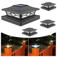 Volisun Solar Post Cap Lights: 4 - Pack Outdoor Post Light For White/Black 4X4 Vinyl Fence Deck - Dock 4X4/6X6 Wooden Post 2 Color Modes Waterproof Warm White