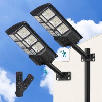 Lovus 2 Pack Solar Led Street Lights, 800W Outdoor Solar Street Light Dusk To Dawn With Motion Sensor And Remote Control, Ip67 Waterproof Solar Flood Security Light For Parking Lot, St3-107-2