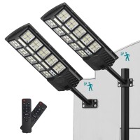 Lovus 2 Pack 1500W Commercial Solar Street Lights, 6000K Dusk To Dawn Solar Flood Light With Motion Sensor, Outdoor Solar Parking Lot Lights Ip67 Waterproof For Courtyards, Playground, St5-107-2