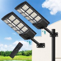 Lovus 1200W Outdoor Solar Led Street Light, 6000K Solar Parking Lot Lights Dusk To Dawn With Motion Sensor, Ip67 Waterproof Solar Flood Security Light For Wall Or Pole 2-Pack, St4-107-2