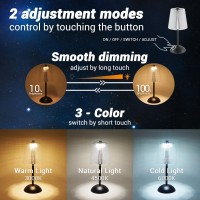 Amingulry Cordless Table Lamp 4000Mah Rechargeable Battery Operated Lamp 3 Color Modes Stepless Dimmable Led Touch Lamp Por