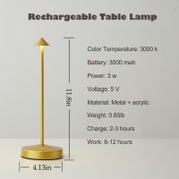 Rechargeable Cordless Table Lamp,Wireless Small Table Lamp,Portable Led Touch 2 Levels Brightness Dimmable Bar Lamp,Battery Powered Desk Lamp For Bars,Restaurant,Living Room(Gold)