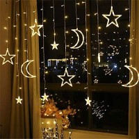 Cokeey Christmas Led String Lights - 3.5M Star Moon Led Curtain Lights Garland Wedding Decorations For Christmas, Wedding, Party, Home, Terrace, Ramadan, Lawn (Warm Light)