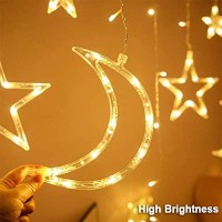 Cokeey Christmas Led String Lights - 3.5M Star Moon Led Curtain Lights Garland Wedding Decorations For Christmas, Wedding, Party, Home, Terrace, Ramadan, Lawn (Warm Light)