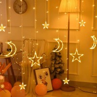 Cokeey Christmas Led String Lights - 3.5M Star Moon Led Curtain Lights Garland Wedding Decorations For Christmas, Wedding, Party, Home, Terrace, Ramadan, Lawn (Warm Light)