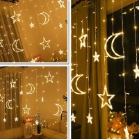 Cokeey Christmas Led String Lights - 3.5M Star Moon Led Curtain Lights Garland Wedding Decorations For Christmas, Wedding, Party, Home, Terrace, Ramadan, Lawn (Warm Light)