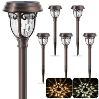 Leidrail Solar Pathway Lights Outdoor Solar Lights For Yard, Solar Powered Waterproof Garden Lights With Glass Stainless Steel 2 Modes Bright Landscape Lighting For Yard Walkway Garden 6 Pack (Brown)