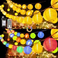 Outdoor Patio Lights Plug In 656Ft Connectable Warmwhite Multicolor Hanging Lantern String Lights With Remote Dimmable Timer