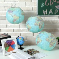 Retisee 12 Pcs 10 Inch Around The World Decorations Globe Hanging Paper Lantern Travel Themed Party Decorations World Map Classroom Decorations Earth Day Decorations For Home Earth Theme Party Decor