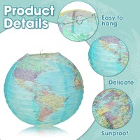 Retisee 12 Pcs 10 Inch Around The World Decorations Globe Hanging Paper Lantern Travel Themed Party Decorations World Map Classroom Decorations Earth Day Decorations For Home Earth Theme Party Decor