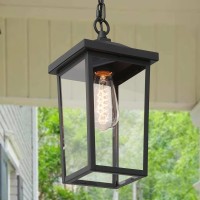 Outdoor Pendant Light Fixture, Farmhouse Exterior Hanging Lights With Adjustable Chain, Black Anti-Rust Ceiling Outdoor Light With Clear Glass, Hanging Lantern For Front Door, Entry, Porch, And Gazebo