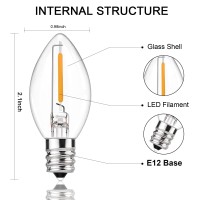 Abeja C7 Led Replacement Bulbs, 0.6W Clear Glass Led Bulbs Energy-Saving Bulbs E12 Screw Base Led Night Light Bulbs For Christmas Outdoor String Lights Electric Window Candles, Warm White (25 Pack)